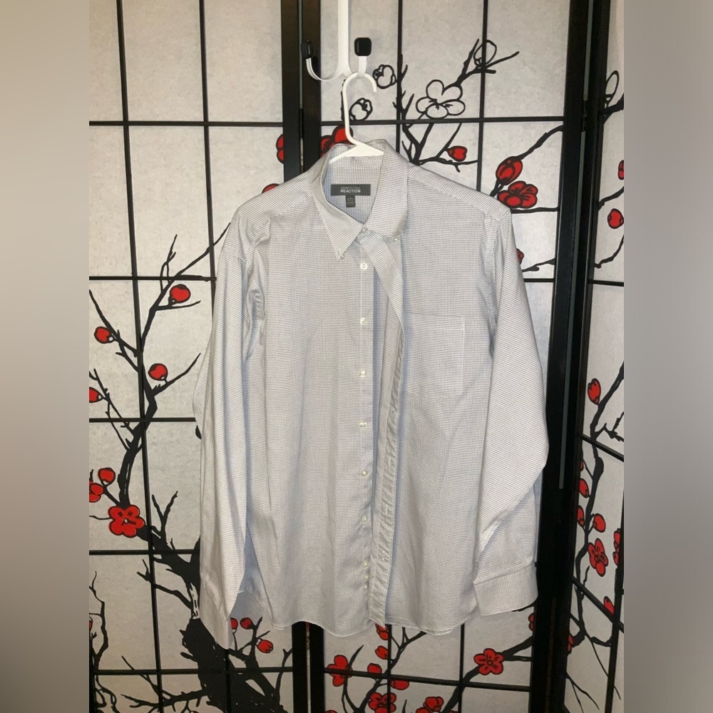 Kenneth Cole Reaction Lg 16-16 1/2 34-35 Black Pattern Long Sleeve Dress Shirt